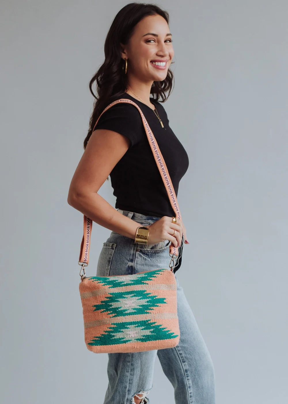 Orange, Green & Pink Aztec Crossbody