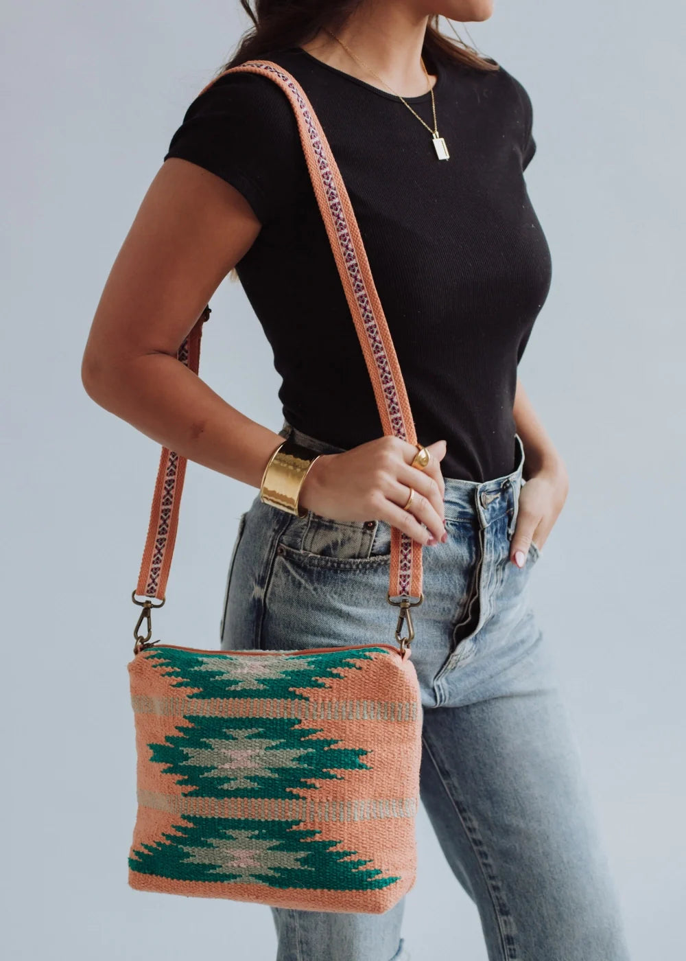 Orange, Green & Pink Aztec Crossbody